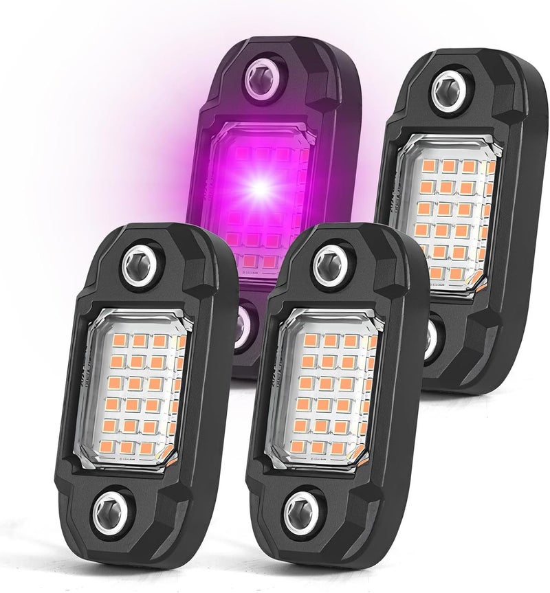 LY8 4 Pods Purple Rock Lights 24 LEDs Chips Waterproof Neon Trail Rig Lamp Underglow Light for Car Truck Motorcycle Boat SUV ATV UTV - Image 1